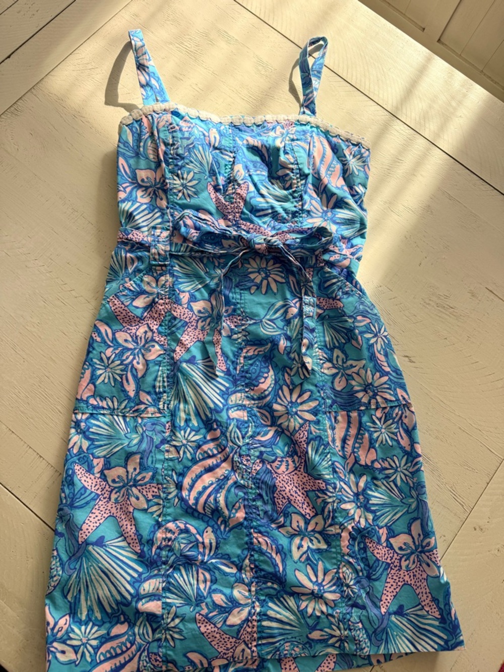 Lilly Pulitzer Blue Tropical Print Mini Dress with Pink Accents